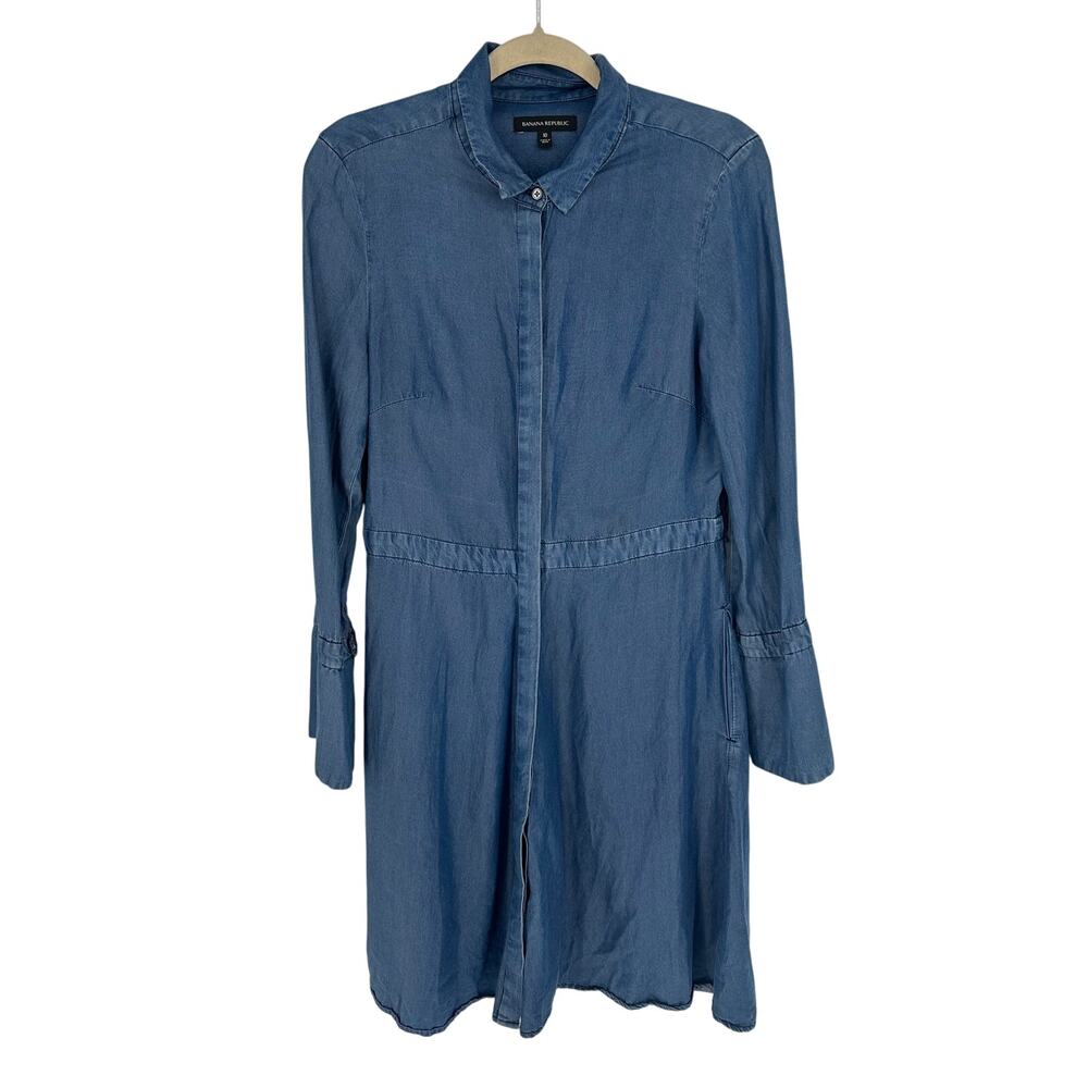 Banana Republic Blue Chambray Bell Sleeve Midi Dress Coastal Cowgirl Western 10